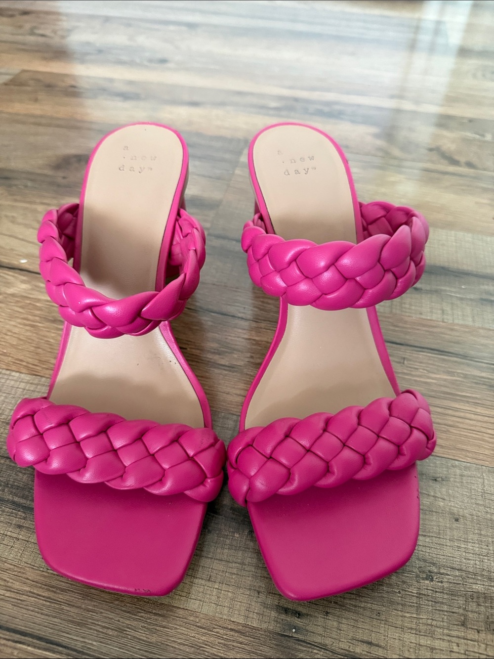 Zara Fuchsia Braided Double-Strap Heeled Slides